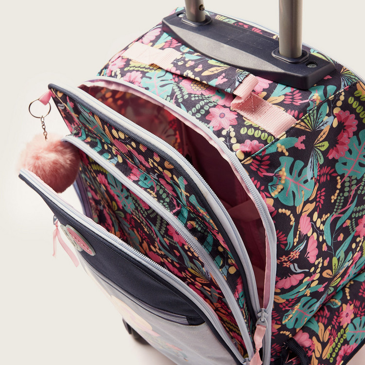 Movom Tropical Print Trolley Backpack with Retractable Handle - 18 inches