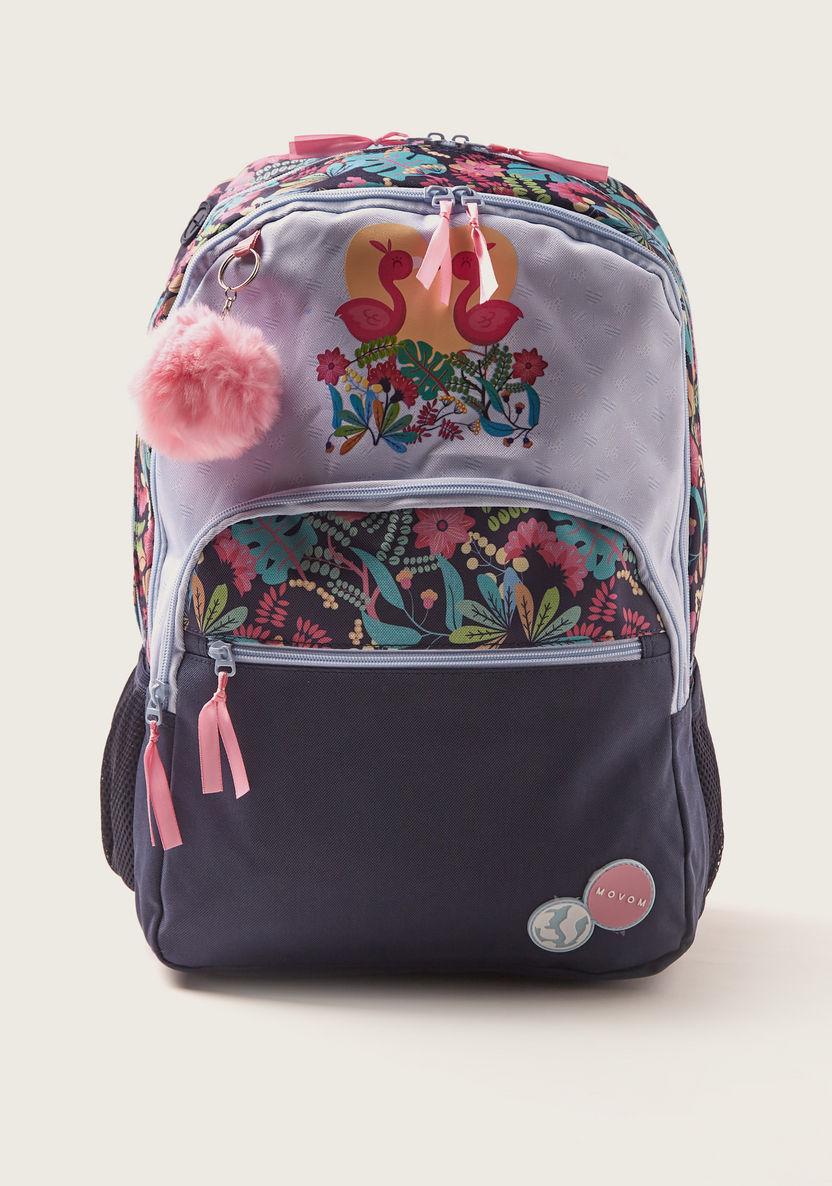 Movom Printed Backpack with Pom Pom Charm - 18 inches-Backpacks-image-0