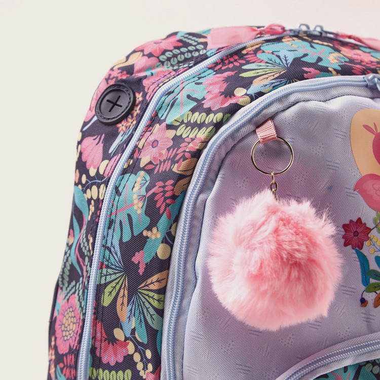Movom Printed Backpack with Pom Pom Charm - 18 inches