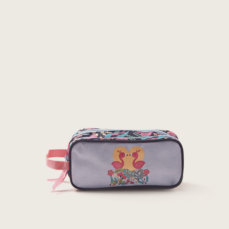 Movom Tropical Print Pencil Case with Zip Closure and Wristlet Strap