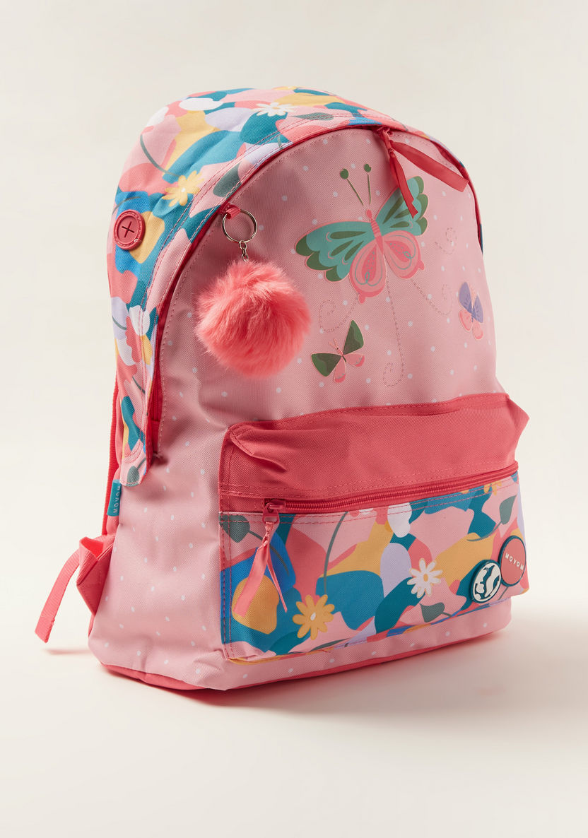 Movom Printed Backpack with Pom Pom Charm - 18 inches-Backpacks-image-1