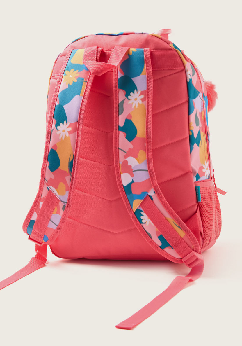 Movom Printed Backpack with Pom Pom Keychain and Zip Closure - 18 inches-Backpacks-image-3