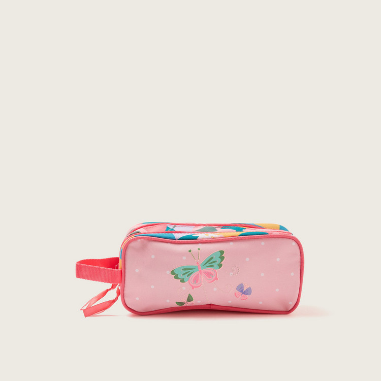 Movom Printed Pencil Case with Zip Closure and Wristlet Strap