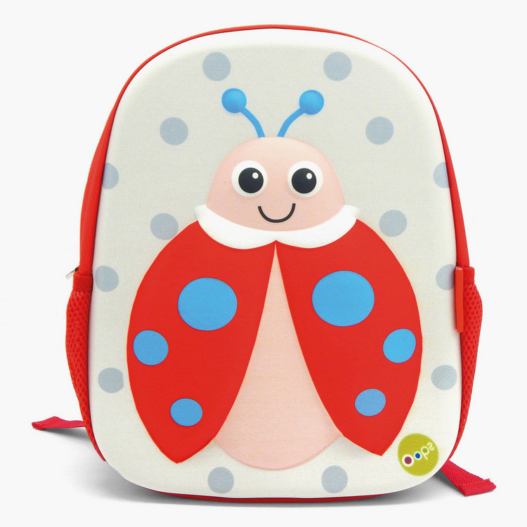 OOPS Ladybug Embossed Backpack with Zip Closure - 12 inches