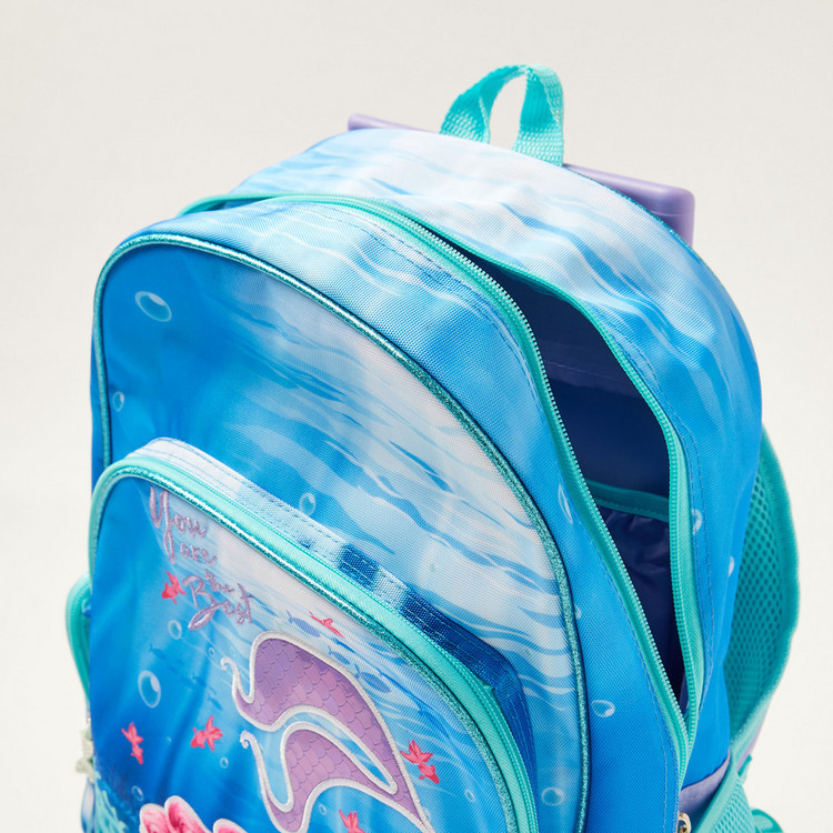 Juniors Mermaid Print Trolley Backpack with Lunch Bag and Pencil Pouch - 16 inches