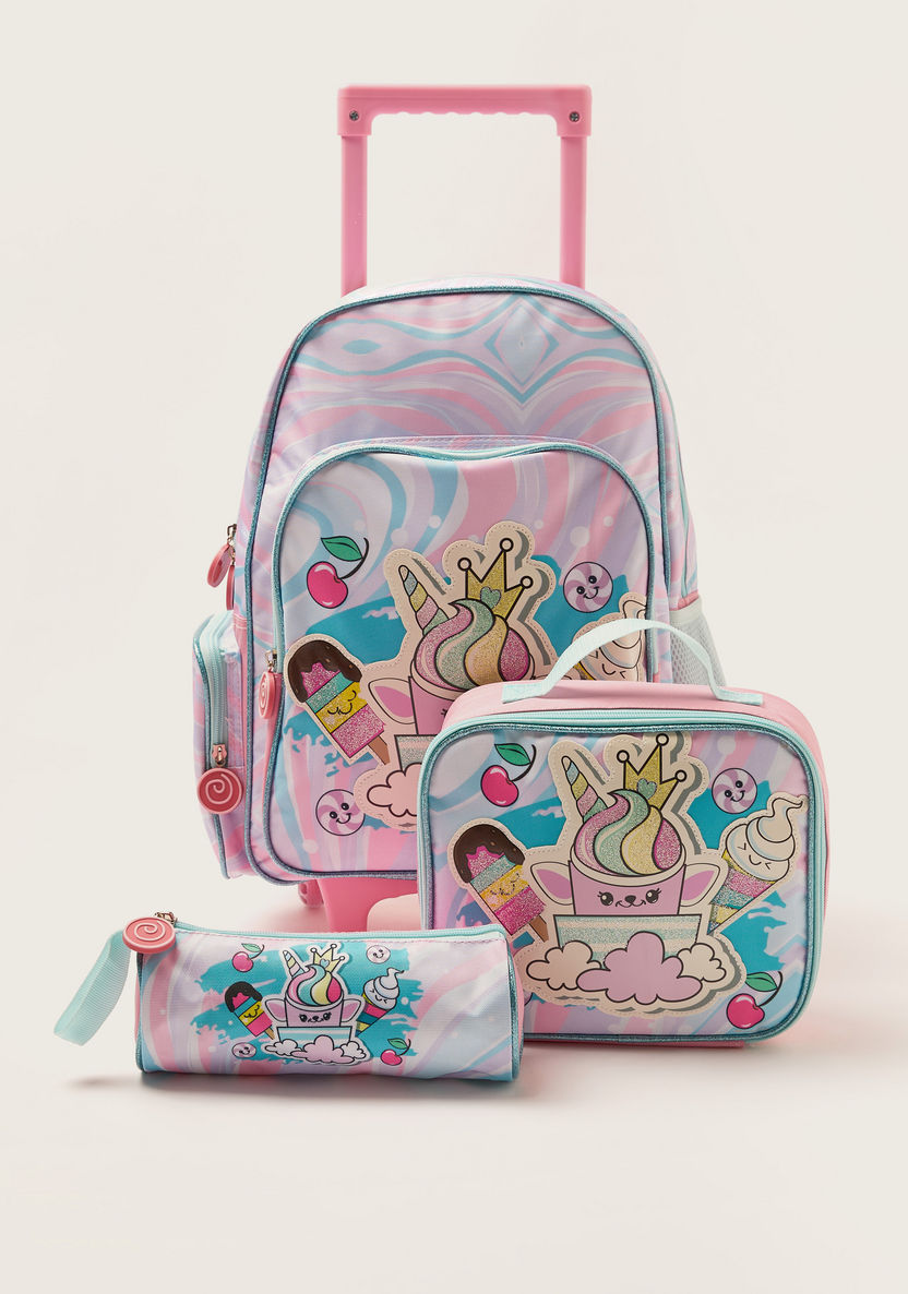 Juniors Ice Cream Print 3-Piece Trolley Backpack Set - 16 inches-School Sets-image-0