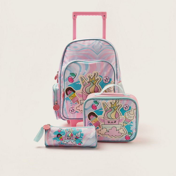 Juniors Ice Cream Print 3-Piece Trolley Backpack Set - 16 inches