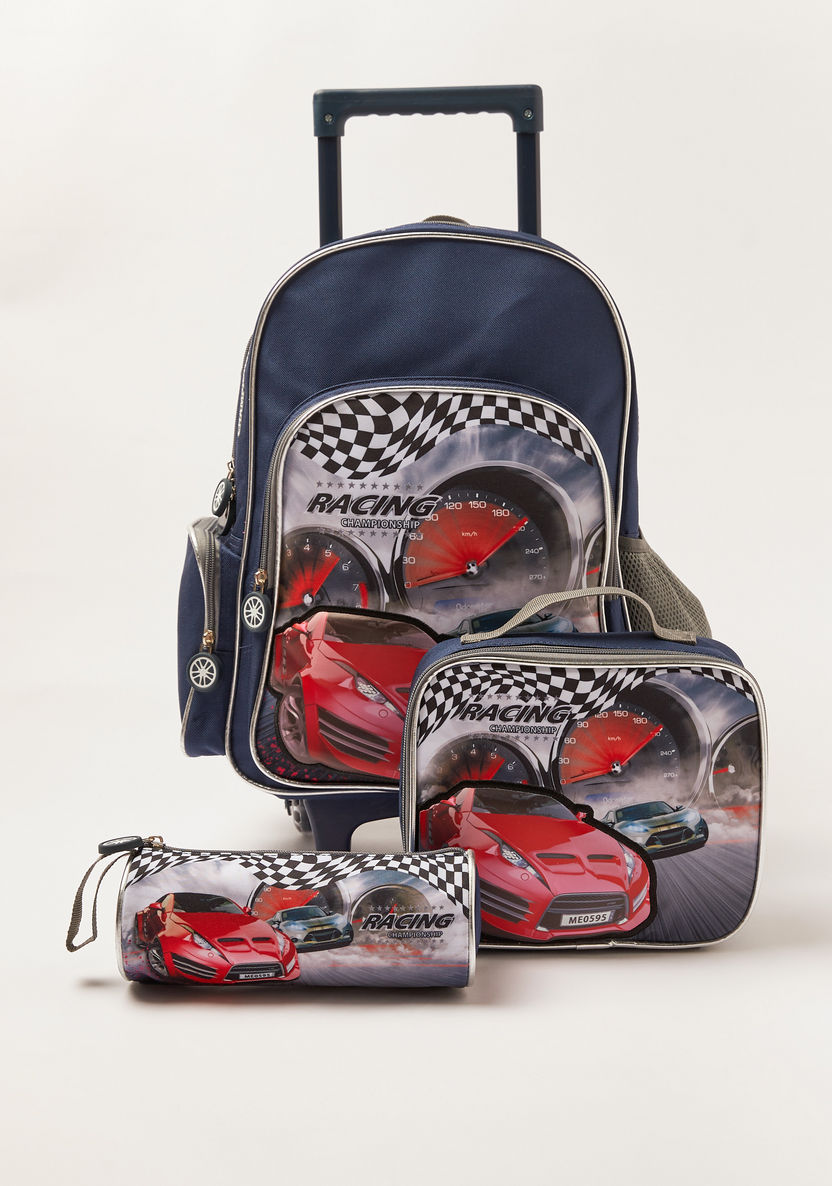 Juniors Cars Print 3-Piece Trolley Backpack Set - 16 inches-School Sets-image-0
