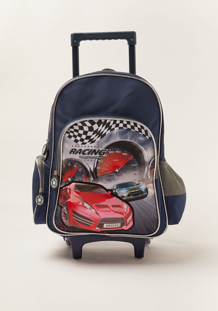Juniors Cars Print 3-Piece Trolley Backpack Set - 16 inches-School Sets-image-1