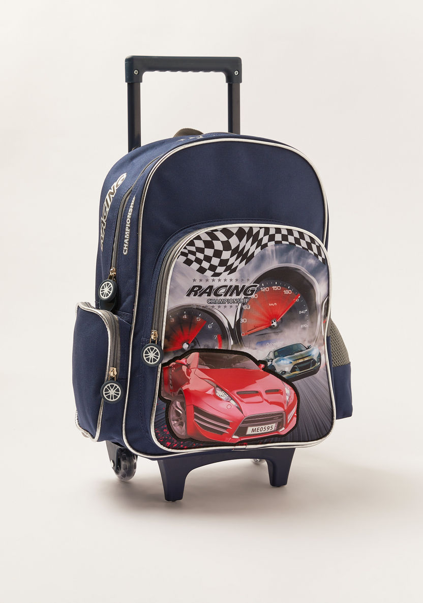 Juniors Cars Print 3-Piece Trolley Backpack Set - 16 inches-School Sets-image-2