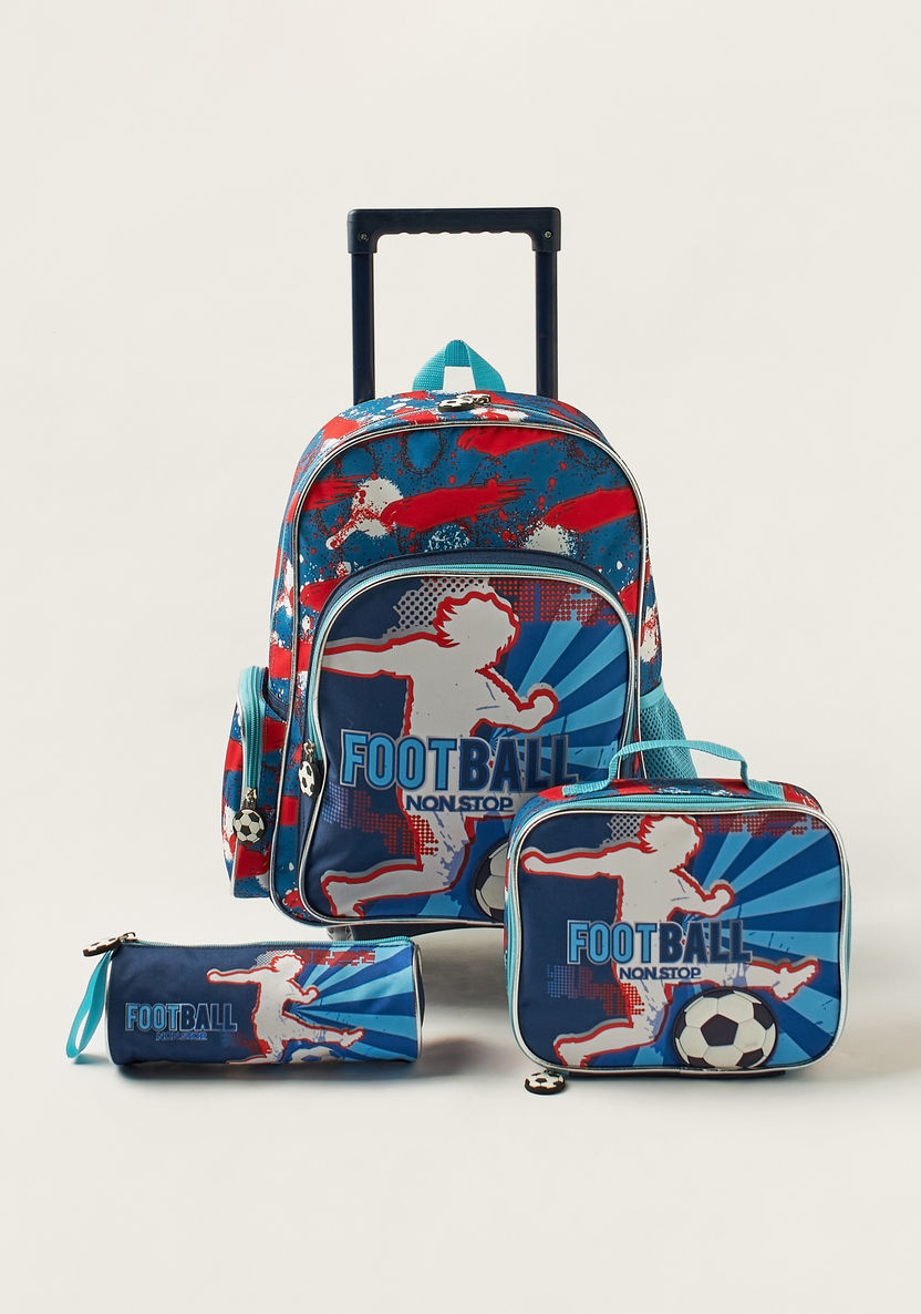 Juniors Football Print 16-inch Trolley Backpack with Lunch Bag and Pencil Case-School Sets-image-0