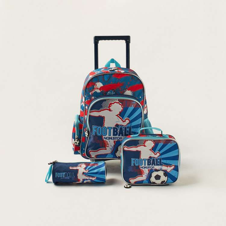 Juniors Football Print 16-inch Trolley Backpack with Lunch Bag and Pencil Case
