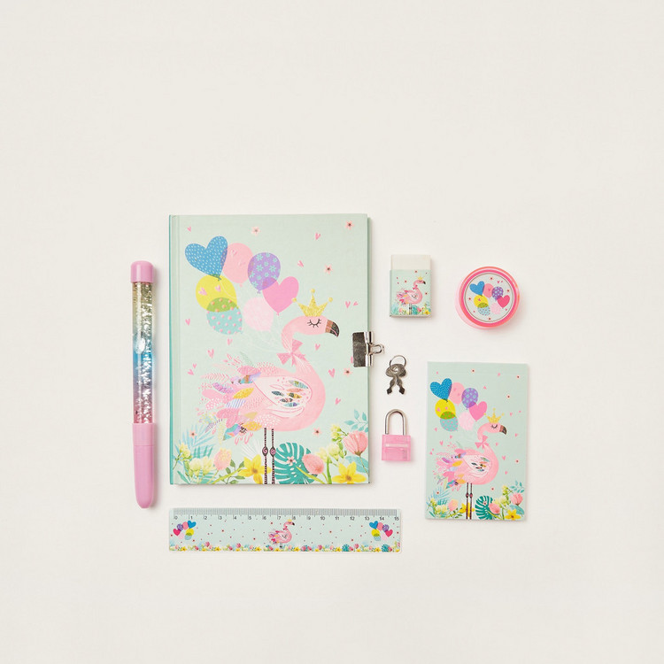 Juniors Flamingo Print 6-Piece Padlock Diary Set