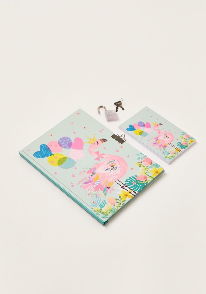 Juniors Flamingo Print 6-Piece Padlock Diary Set-Notebooks-image-1