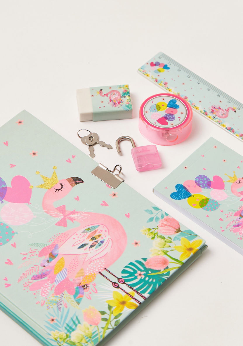 Juniors Flamingo Print 6-Piece Padlock Diary Set-Notebooks-image-4
