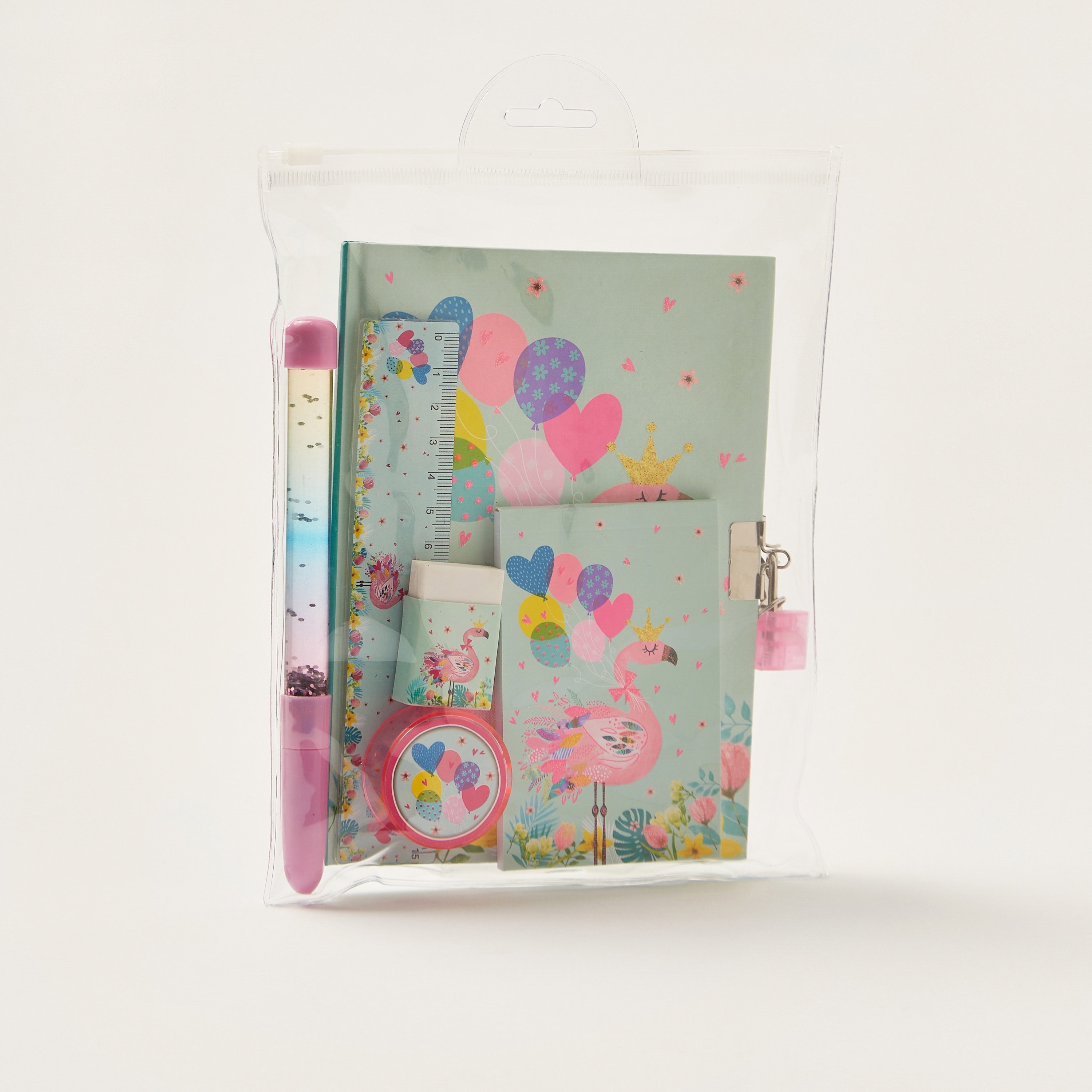 Juniors Flamingo Print 6-Piece Padlock Diary Set-school-stationery-notebooks-image-6