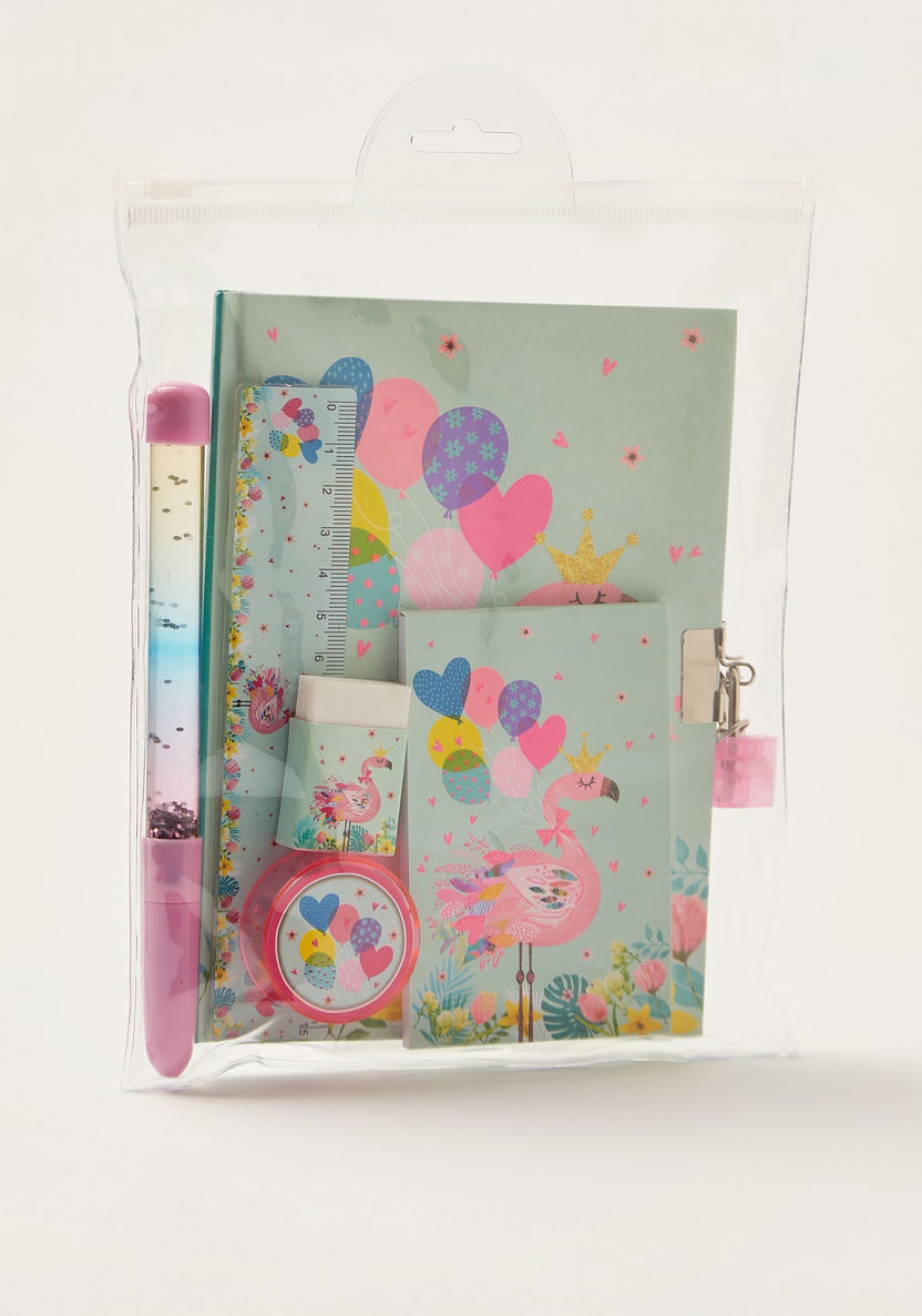 Juniors Flamingo Print 6-Piece Padlock Diary Set-Notebooks-image-5
