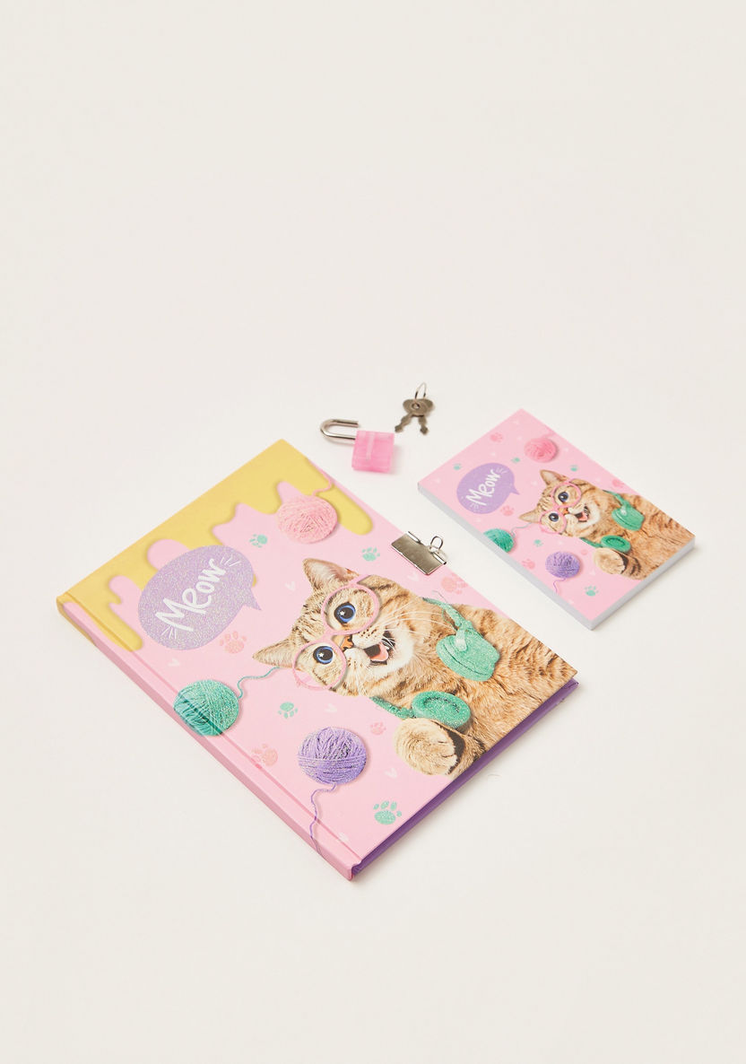 Juniors Cat Print 6-Piece Padlock Diary Set-Notebooks-image-1