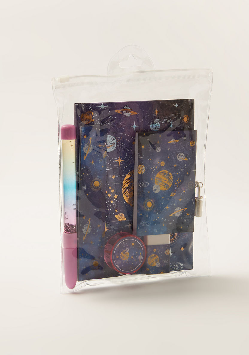 Juniors Galaxy Print 6-Piece Padlock Diary Stationery Set-Notebooks-image-4
