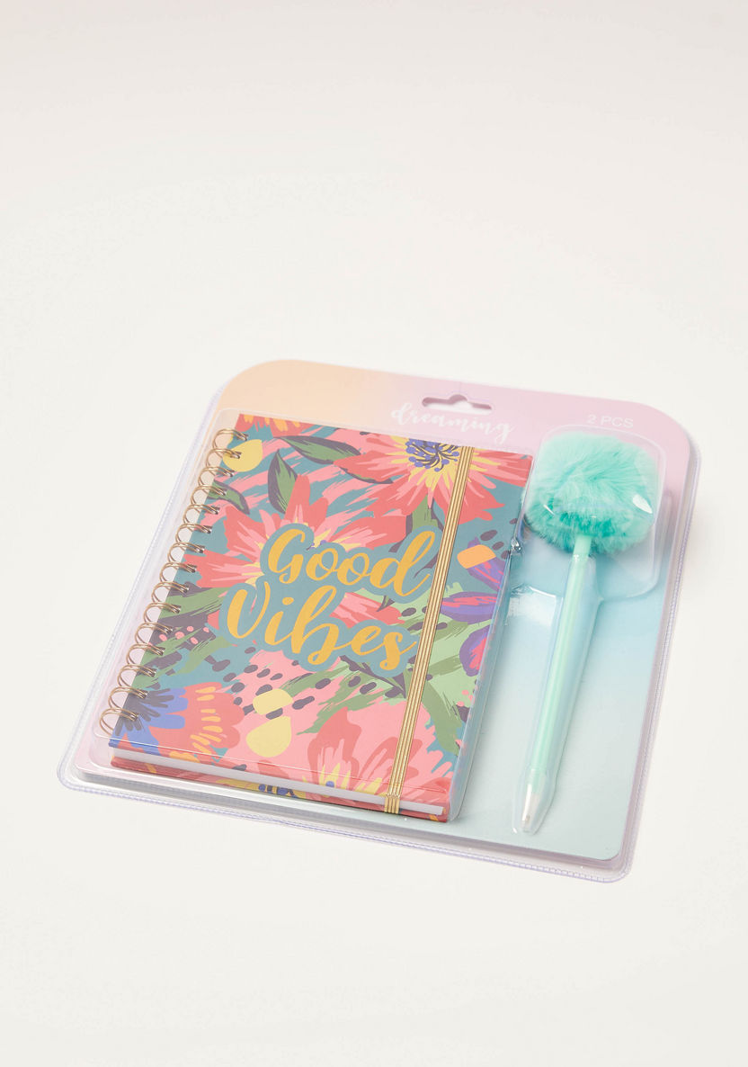Juniors Floral Print Notebook and Pen Set-Notebooks-image-1