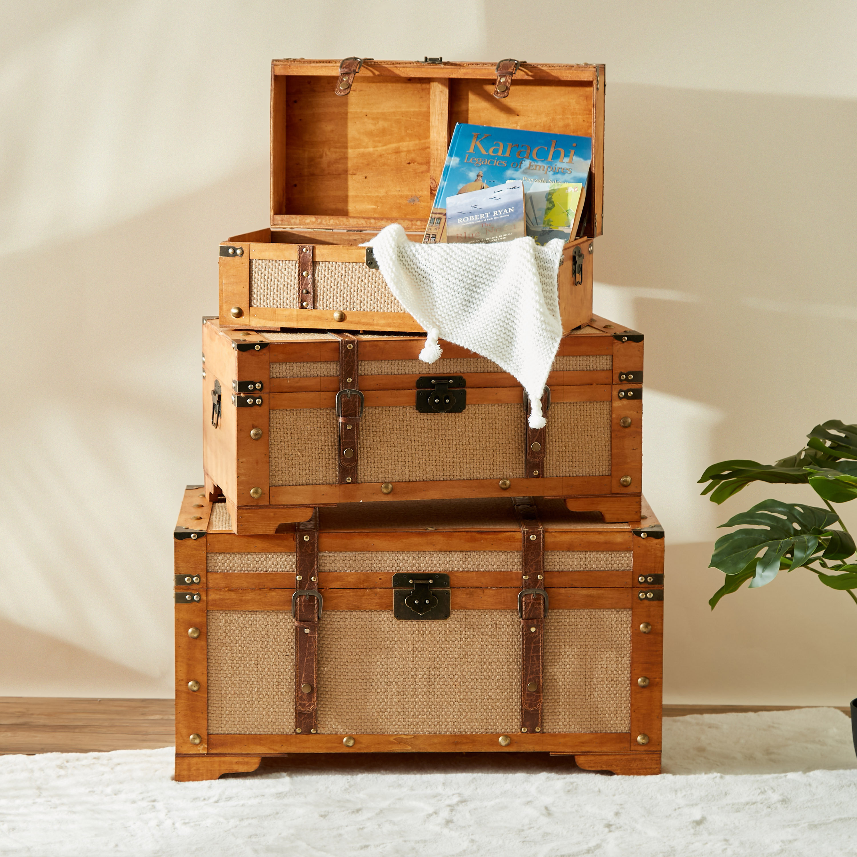 Shop Wooden 3-Piece Storage Trunk Set Online | Centrepoint Kuwait