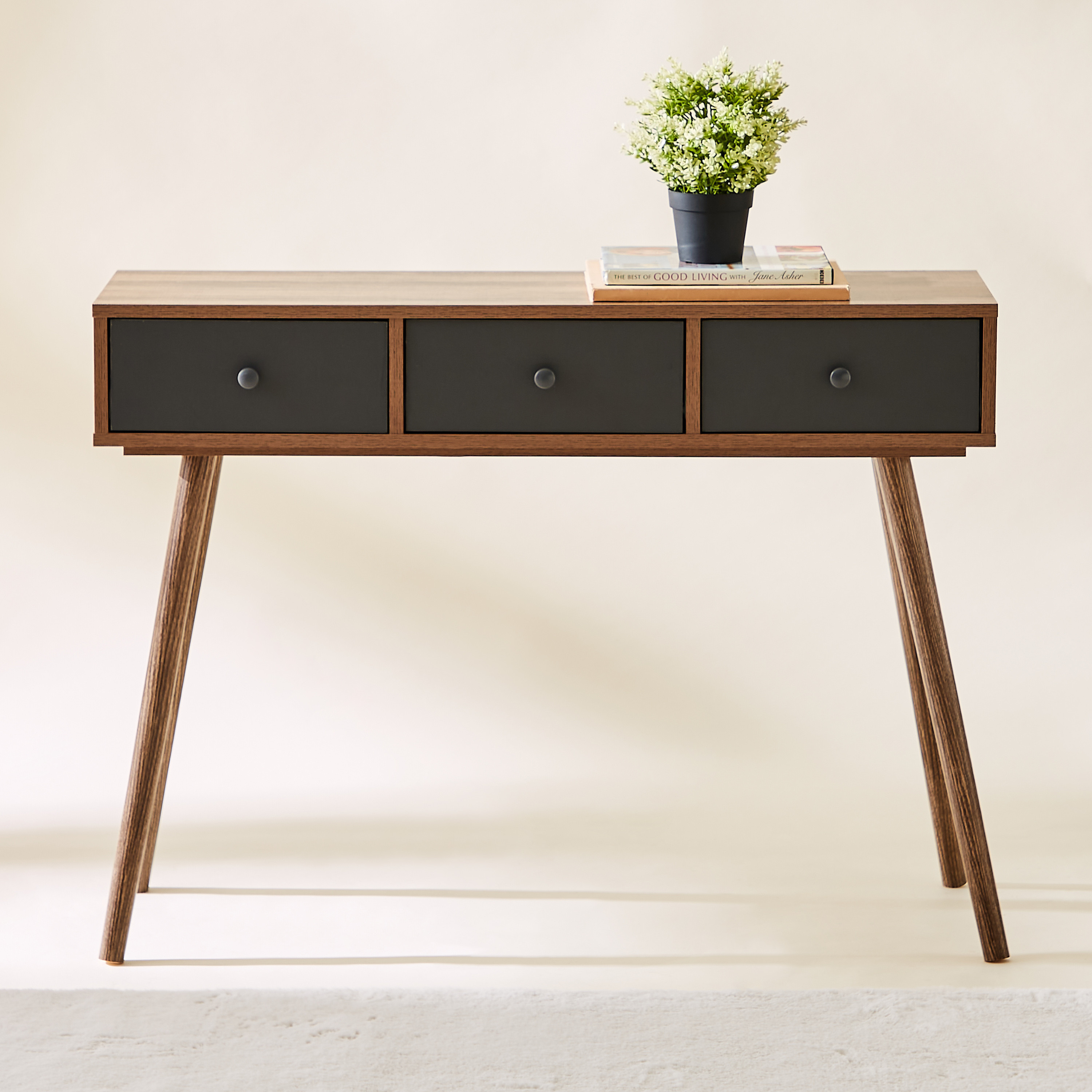 Wood top store console table