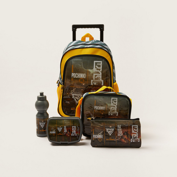 PUBG Printed 5-Piece Trolley Backpack Set