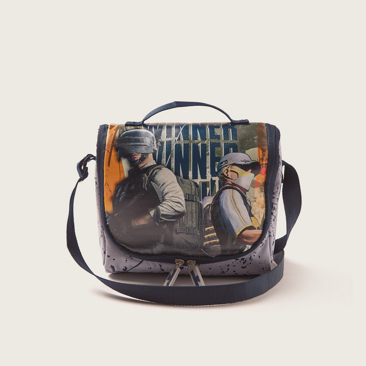 PUBG Printed Lunch Bag with Adjustable Strap and Zip Closure