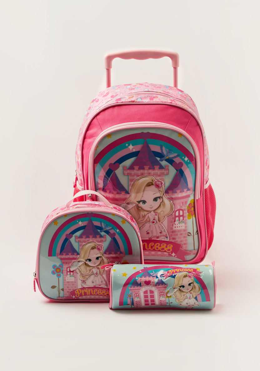 Juniors Princess Print Trolley Backpack with Lunch Bag and Pencil Case-Trolleys-image-0