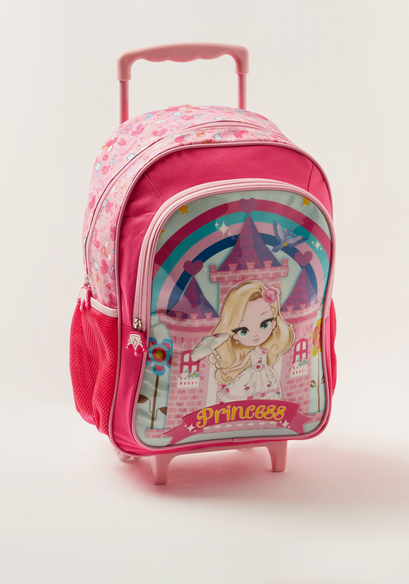 Juniors Princess Print Trolley Backpack with Lunch Bag and Pencil Case-Trolleys-image-2