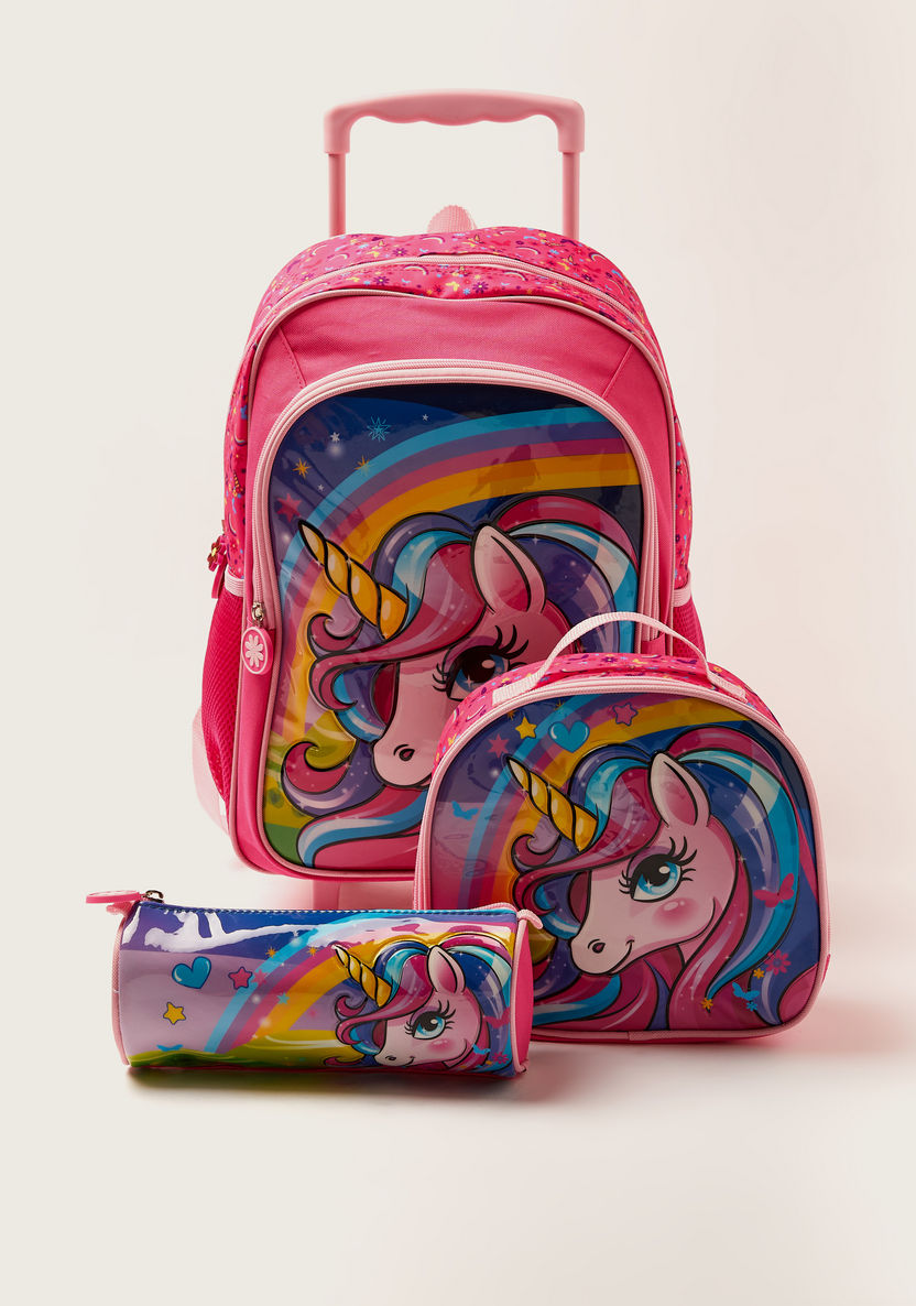 Juniors Unicorn Print 3-Piece Trolley Backpack Set - 14 inches-Trolleys-image-0