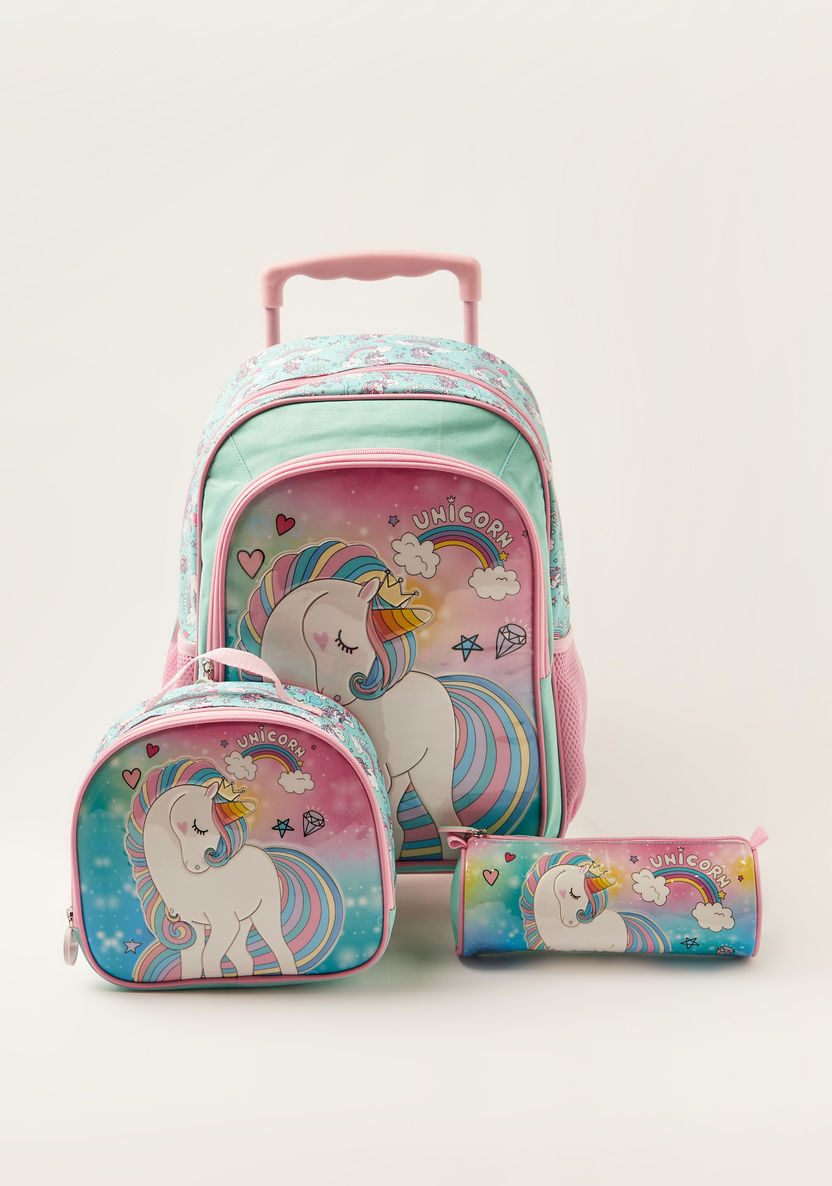 Juniors Unicorn Print Trolley Backpack with Lunch Bag and Pencil Case-School Sets-image-0