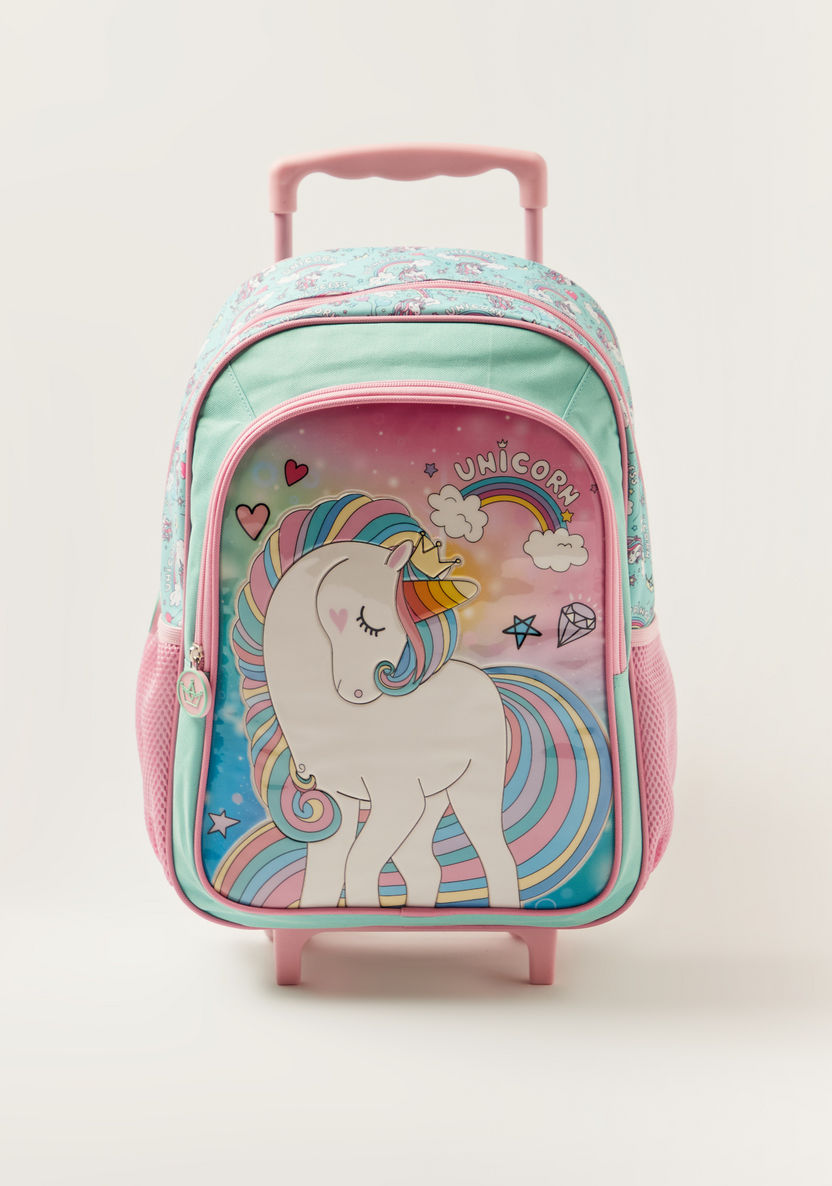 Juniors Unicorn Print Trolley Backpack with Lunch Bag and Pencil Case-School Sets-image-1