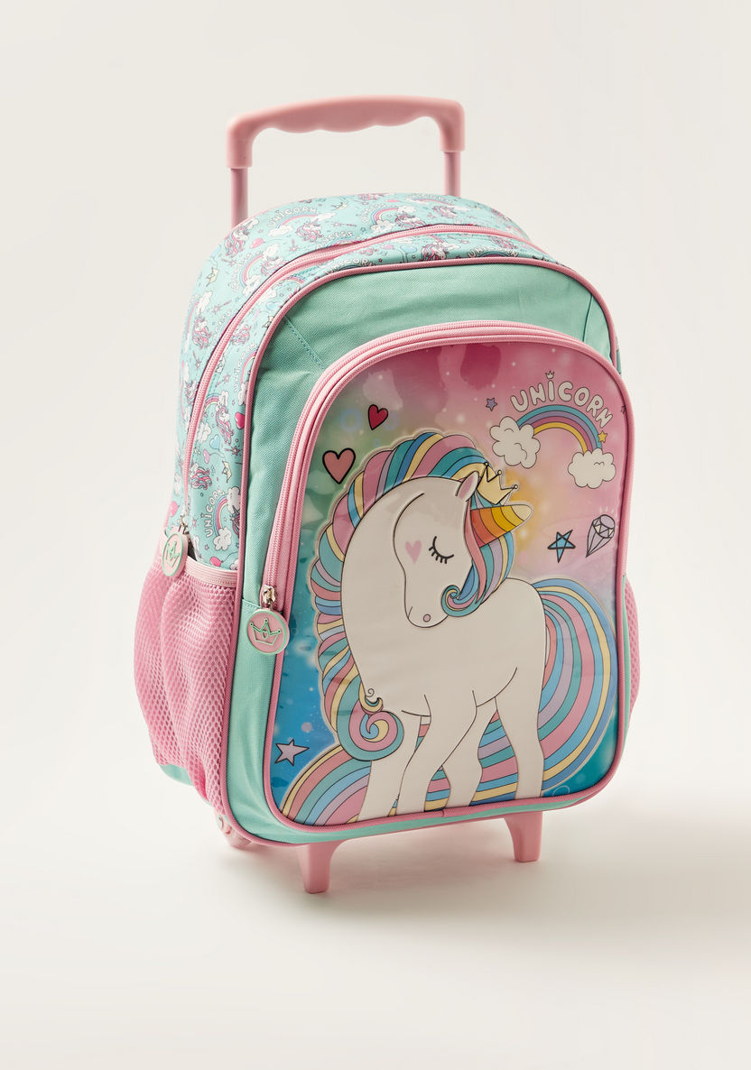 Juniors Unicorn Print Trolley Backpack with Lunch Bag and Pencil Case-School Sets-image-2