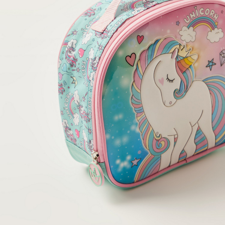 Juniors Unicorn Print Trolley Backpack with Lunch Bag and Pencil Case