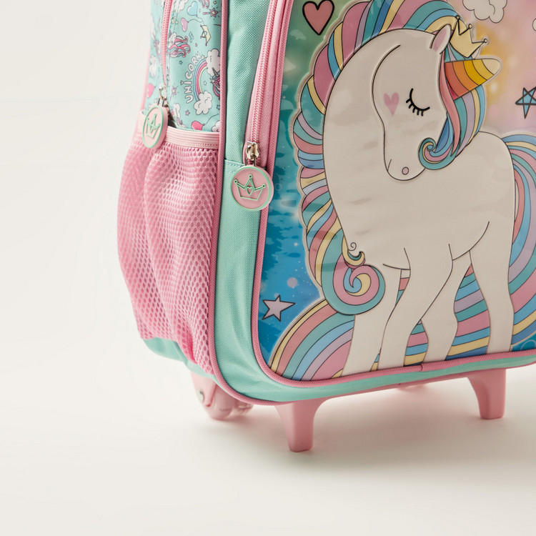 Juniors Unicorn Print Trolley Backpack with Lunch Bag and Pencil Case