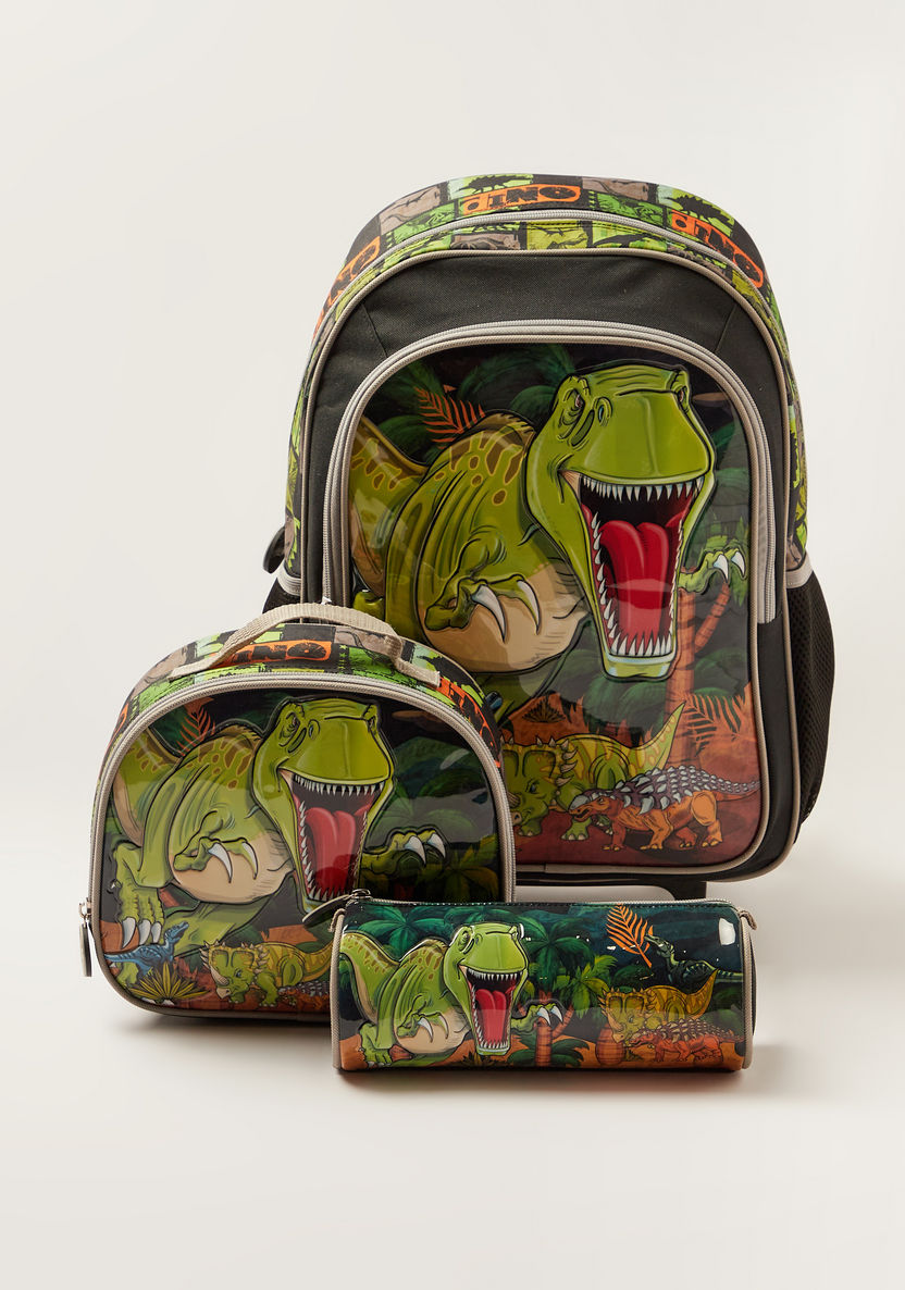 Juniors Dinosaur Print Trolley Backpack with Lunch Bag and Pencil Case-School Sets-image-0