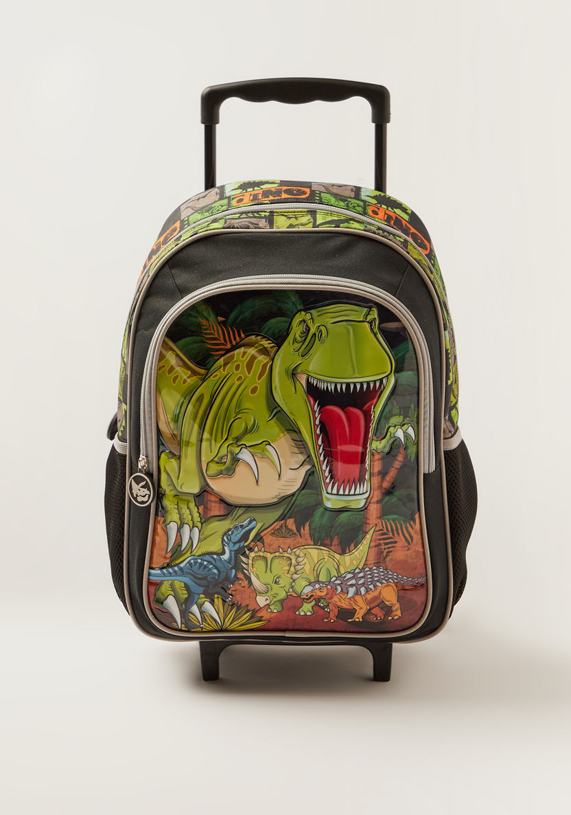 Juniors Dinosaur Print Trolley Backpack with Lunch Bag and Pencil Case-School Sets-image-1