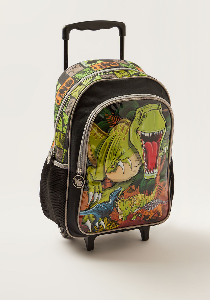 Juniors Dinosaur Print Trolley Backpack with Lunch Bag and Pencil Case-School Sets-image-2