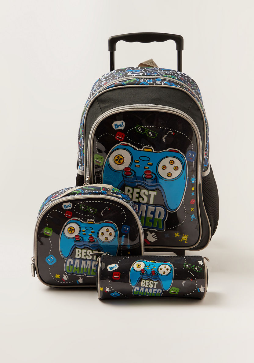 Juniors Printed Trolley Backpack with Lunch Bag and Pencil Case-Trolleys-image-0