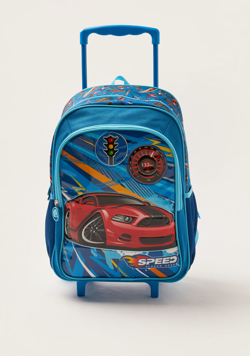 Juniors Car Print 14-inch Trolley Backpack with Lunch Bag and Pencil Pouch-Trolleys-image-1