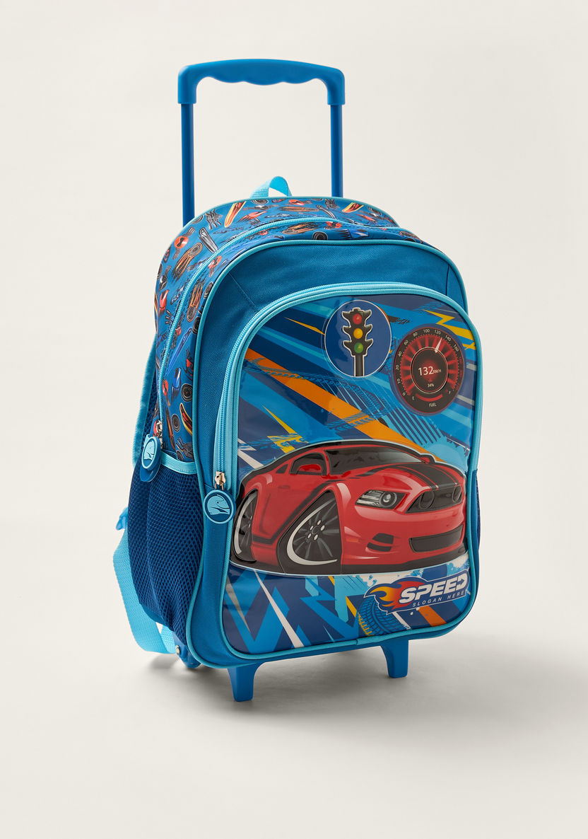 Juniors Car Print 14-inch Trolley Backpack with Lunch Bag and Pencil Pouch-Trolleys-image-2