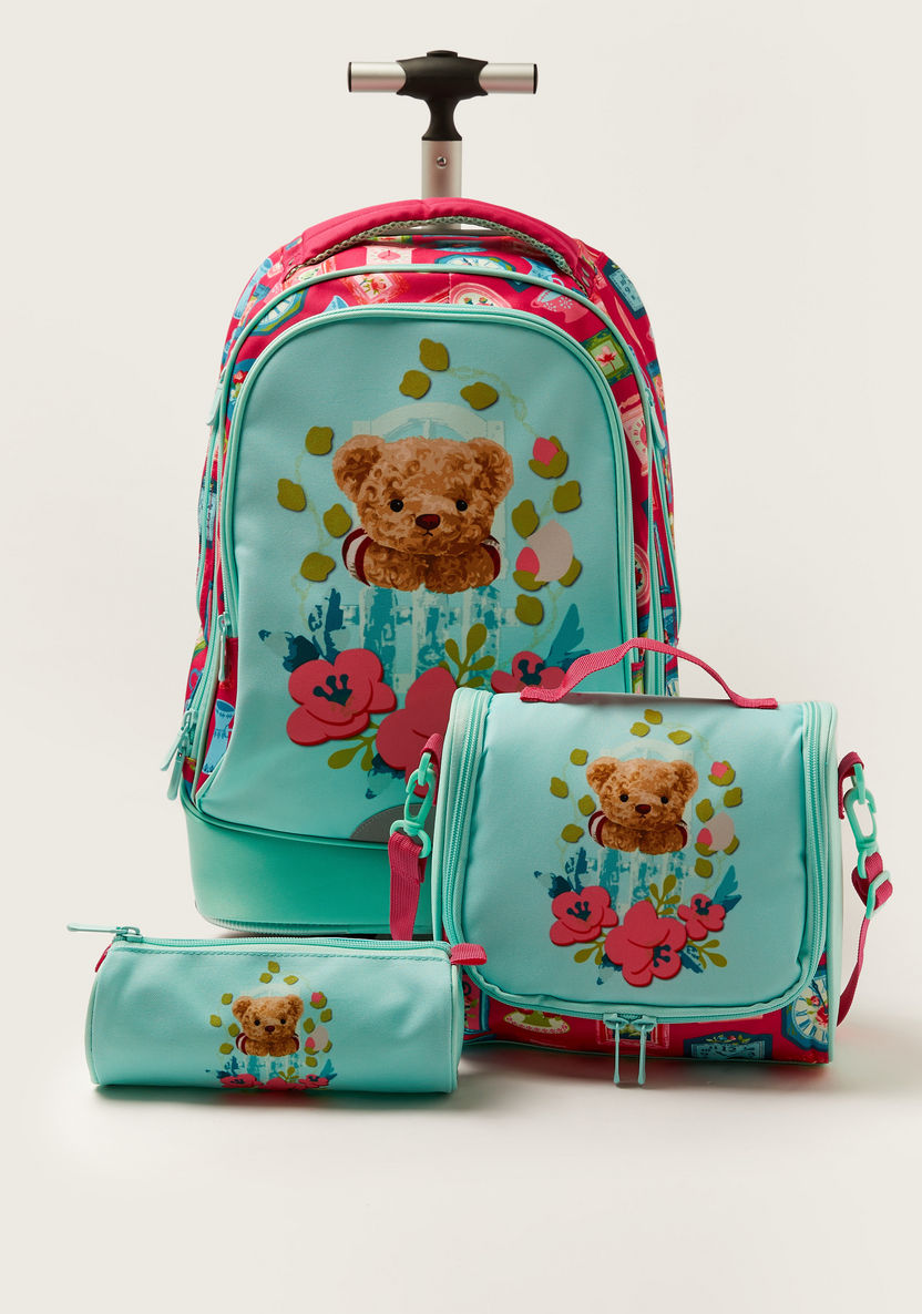 Juniors Printed Trolley Backpack with Lunch Bag and Pencil Pouch - 20 inches-Trolleys-image-0