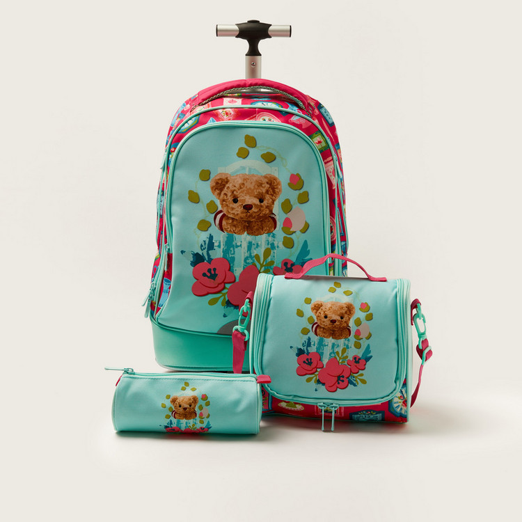 Juniors Printed Trolley Backpack with Lunch Bag and Pencil Pouch - 20 inches