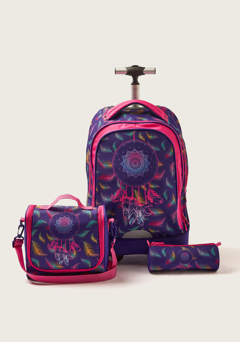 Juniors Feather Print 20-inch Trolley Bag with Lunch Bag and Pencil Pouch-School Sets-image-0
