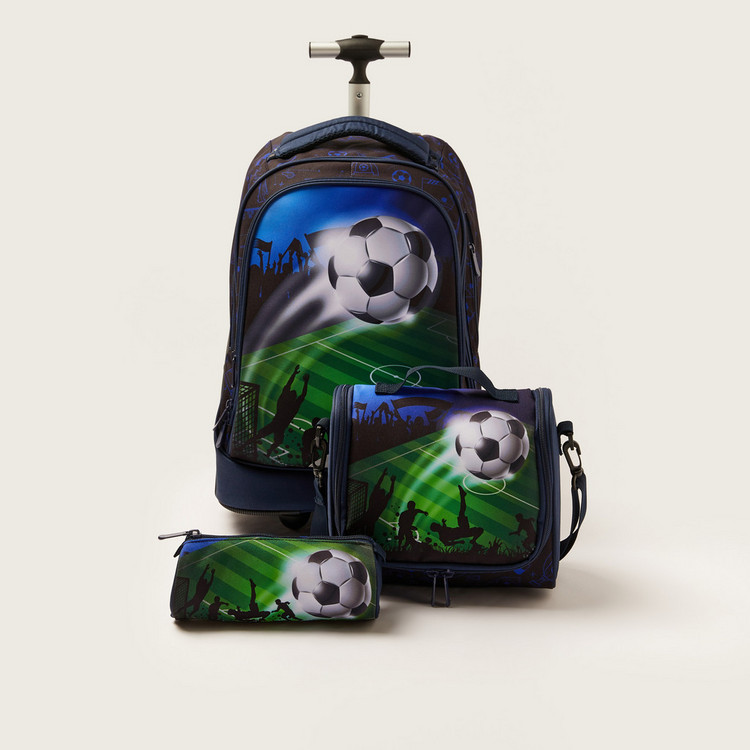 Juniors Football Print Trolley Backpack with Lunch Bag and Pencil Pouch - 20 inches
