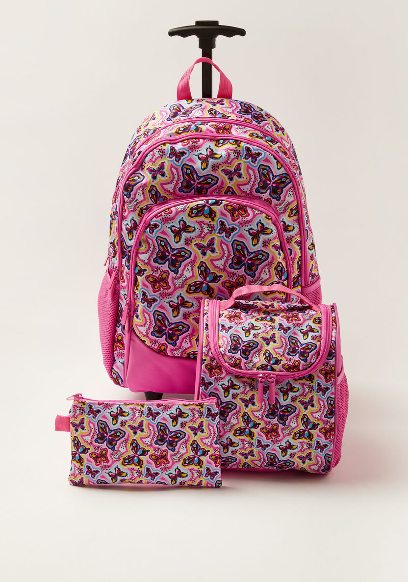 Juniors Butterfly Print Trolley Backpack with Lunch Bag and Pencil Pouch - 18 inches-School Sets-image-0