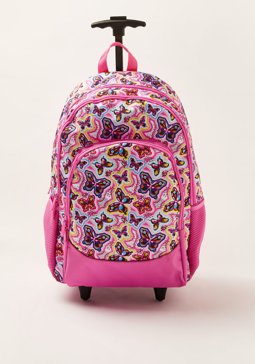 Juniors Butterfly Print Trolley Backpack with Lunch Bag and Pencil Pouch - 18 inches-School Sets-image-1