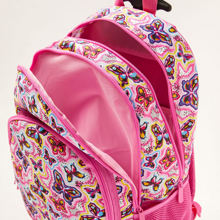 Juniors Butterfly Print Trolley Backpack with Lunch Bag and Pencil Pouch - 18 inches