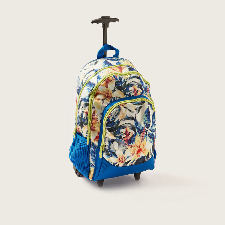 Juniors Tropical Print Trolley Backpack with Lunch Bag and Pencil Case